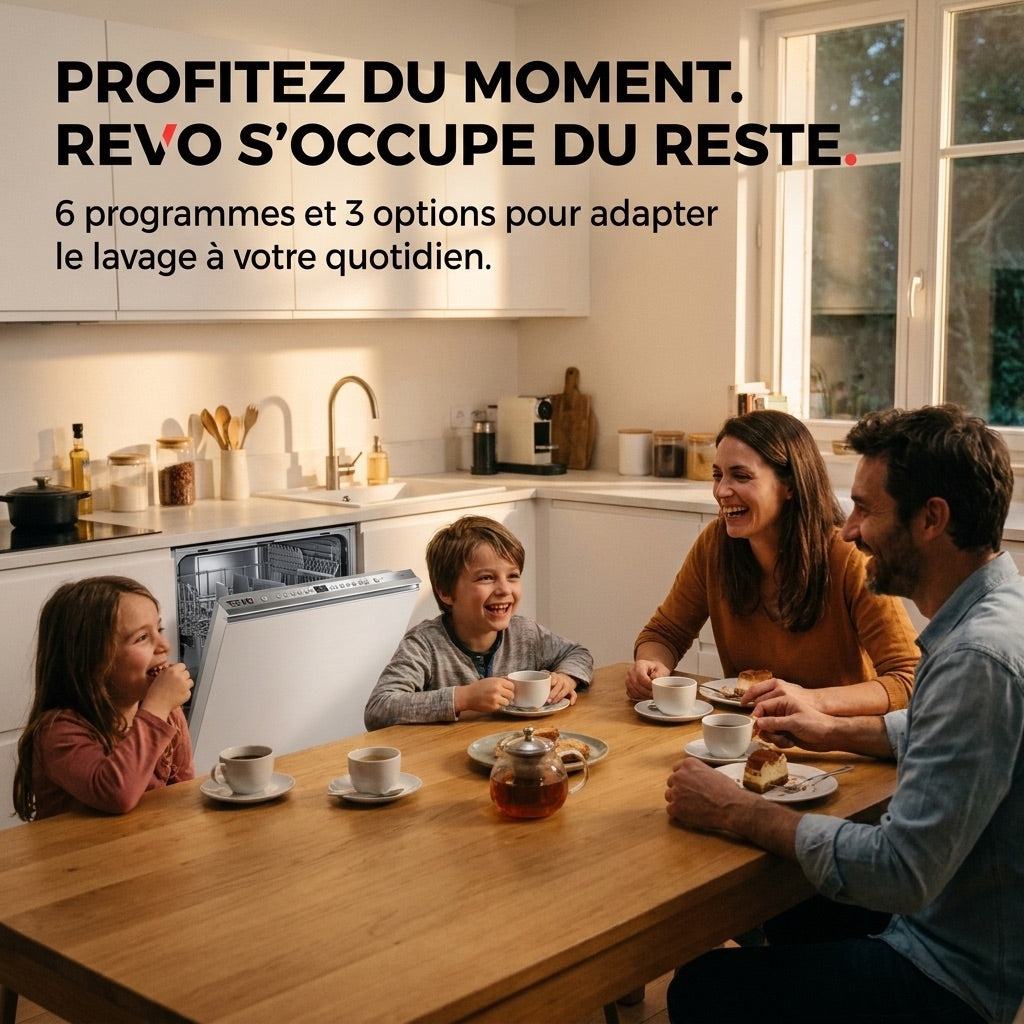 Lave-Vaisselle Tout Intégrable REVO Integra 60 – 60 cm – 6 Programmes – 3 Options – 48 dB – Panier Réglable 3 Hauteurs