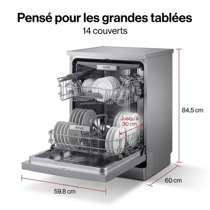 Lave-Vaisselle Pose Libre REVO Altis 14 – 14 Couverts – 44 dB – 8 Programmes – Ouverture Automatique – Inox