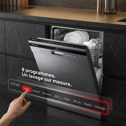 Lave-Vaisselle Pose Libre REVO Altis 14 – 14 Couverts – 44 dB – 8 Programmes – Ouverture Automatique – Inox