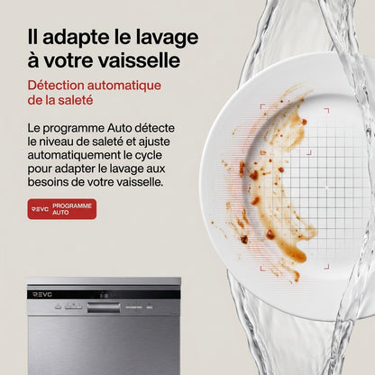 Lave-Vaisselle Pose Libre REVO Altis 14 – 14 Couverts – 44 dB – 8 Programmes – Ouverture Automatique – Inox