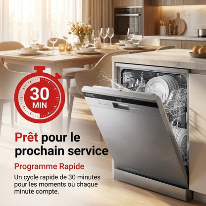 Lave-Vaisselle Pose Libre REVO Altis 14 – 14 Couverts – 44 dB – 8 Programmes – Ouverture Automatique – Inox
