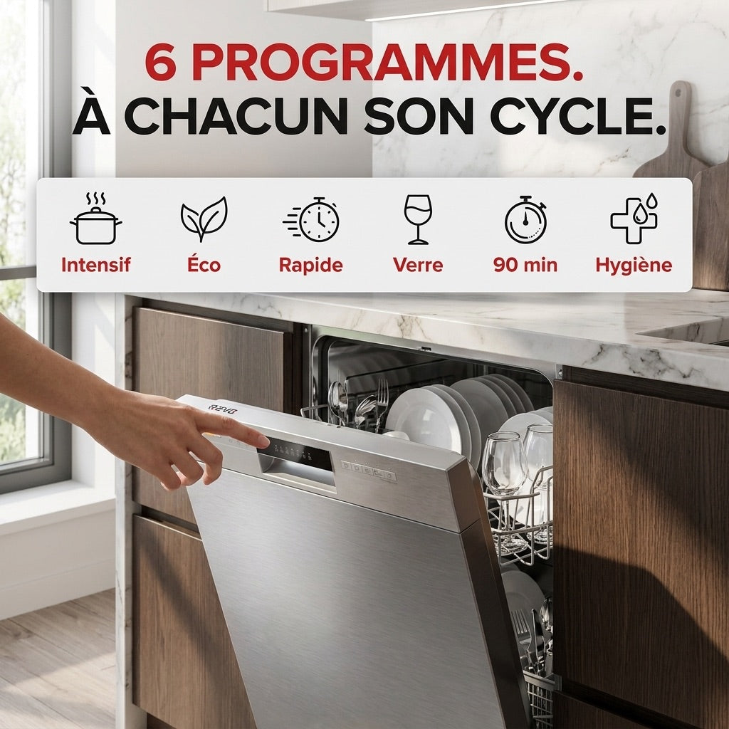 Lave-Vaisselle Pose Libre REVO Soreva 12 – 12 Couverts – 47 dB – 6 Programmes – Lavage Hygiénique 72°C – Inox