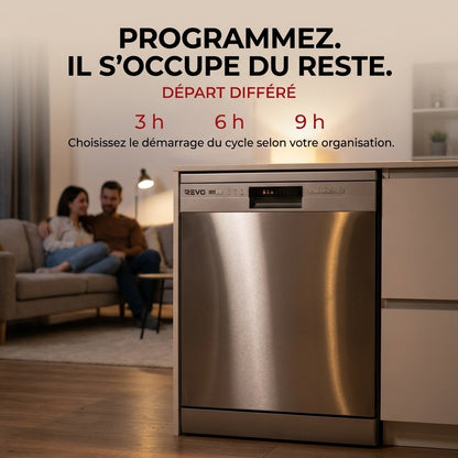 Lave-Vaisselle Pose Libre REVO Soreva 12 – 12 Couverts – 47 dB – 6 Programmes – Lavage Hygiénique 72°C – Inox