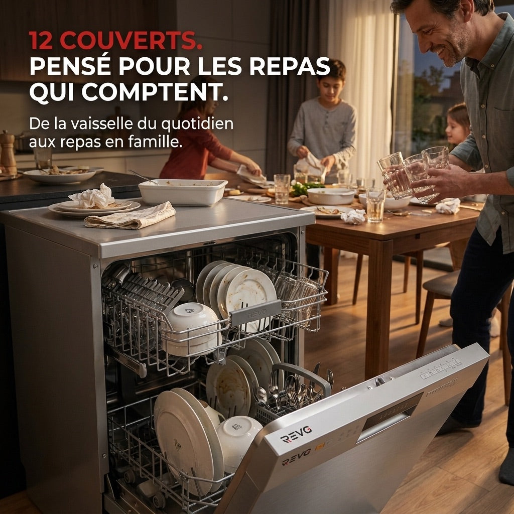 Lave-Vaisselle Pose Libre REVO Soreva 12 – 12 Couverts – 47 dB – 6 Programmes – Lavage Hygiénique 72°C – Inox