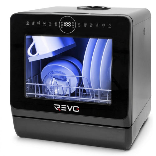 Mini Lave-Vaisselle REVO Miniova – Lave-Vaisselle de Comptoir Compact – Réservoir 5 L – Cycle Rapide 29 min – Séchage – 52,3 dB – Noir