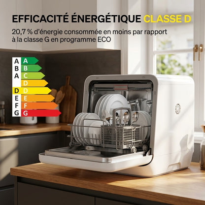 Mini Lave-Vaisselle REVO Vapora 5 – Réservoir 5 L – 6 Programmes – Vapeur 98 °C – Stockage Ventilé 72 h – Blanc