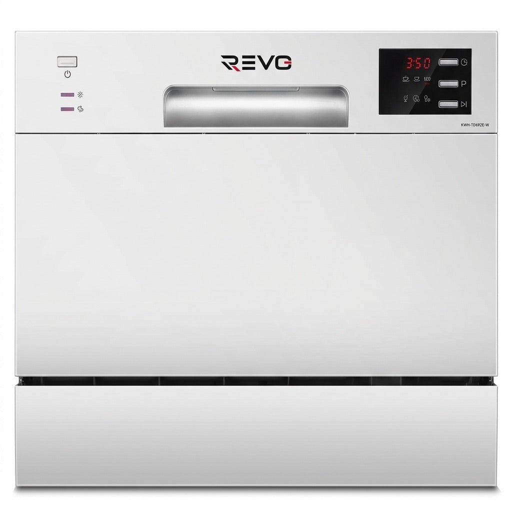 Lave-Vaisselle Compact REVO Compacta 6 – 6 Couverts – 6 Programmes – 47 dB – Cycle Rapide 30 min – Blanc