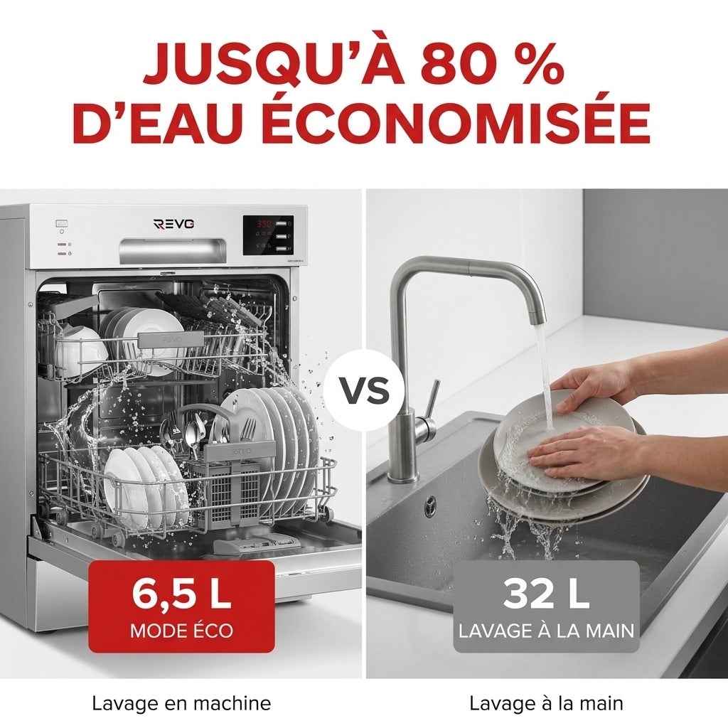 Lave-Vaisselle Compact REVO Compacta 6 – 6 Couverts – 6 Programmes – 47 dB – Cycle Rapide 30 min – Blanc