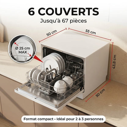 Lave-Vaisselle Compact REVO Compacta 6 – 6 Couverts – 6 Programmes – 47 dB – Cycle Rapide 30 min – Blanc