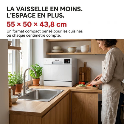 Lave-Vaisselle Compact REVO Compacta 6 – 6 Couverts – 6 Programmes – 47 dB – Cycle Rapide 30 min – Blanc