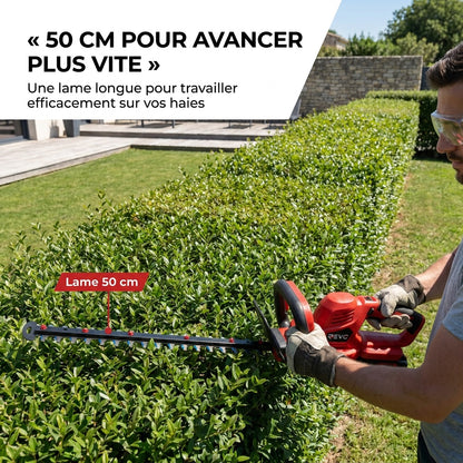 Taille-Haie Sans Fil REVO Vektor 50 – 18 V – Lame 50 cm – Moteur Sans Charbon – 3 Vitesses – Espacement 35 mm