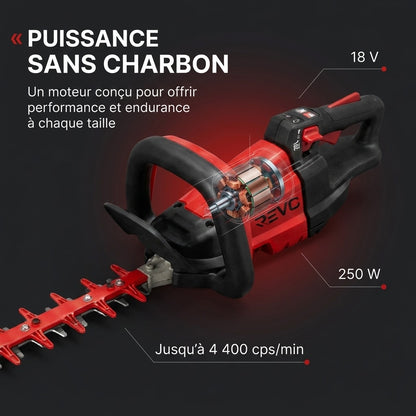 Taille-Haie Sans Fil REVO Stratos 60 – 18 V – Lame 60 cm – Moteur Sans Charbon – 4 400 cps/min – Espacement 35 mm