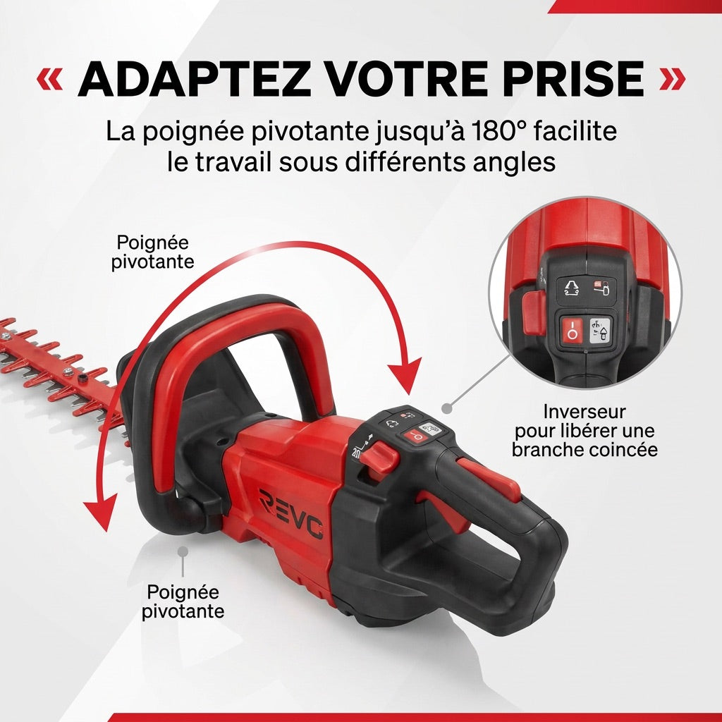 Taille-Haie Sans Fil REVO Stratos 60 – 18 V – Lame 60 cm – Moteur Sans Charbon – 4 400 cps/min – Espacement 35 mm