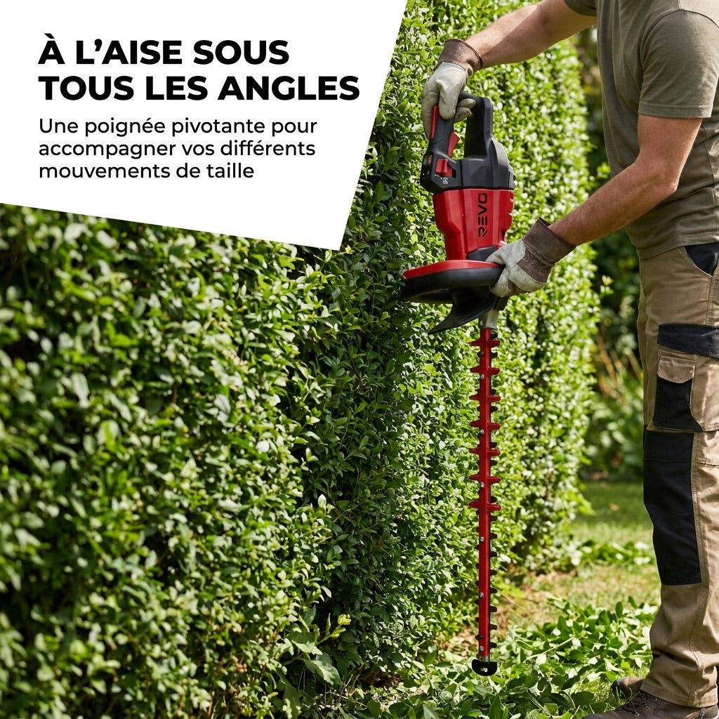 Taille-Haie Sans Fil REVO Stratos 60 – 18 V – Lame 60 cm – Moteur Sans Charbon – 4 400 cps/min – Espacement 35 mm