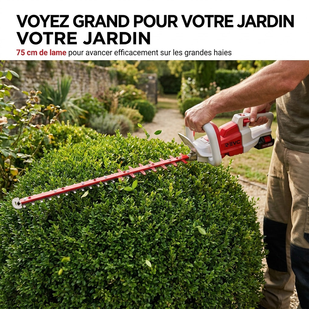 Taille-Haie Sans Fil REVO Altis 75 – 18 V – Lame 75 cm – 3 Vitesses – 4 400 cps/min – Espacement 35 mm
