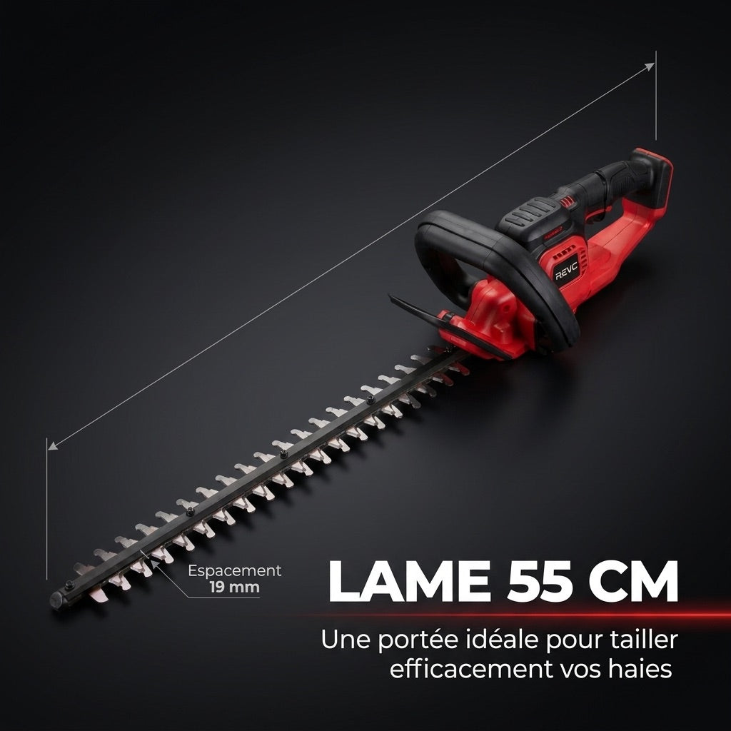 Taille-Haie Sans Fil REVO Silex 55 – 18 V – Lame 55 cm – Coupe jusqu’à 19 mm – Autonomie jusqu’à 75 min