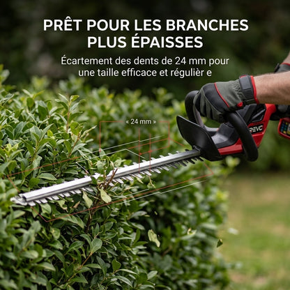 Taille-Haie Sans Fil REVO Ardent 55 – 18 V – Lame 55 cm – Écartement 24 mm – Batterie 2,0 Ah & Chargeur Inclus