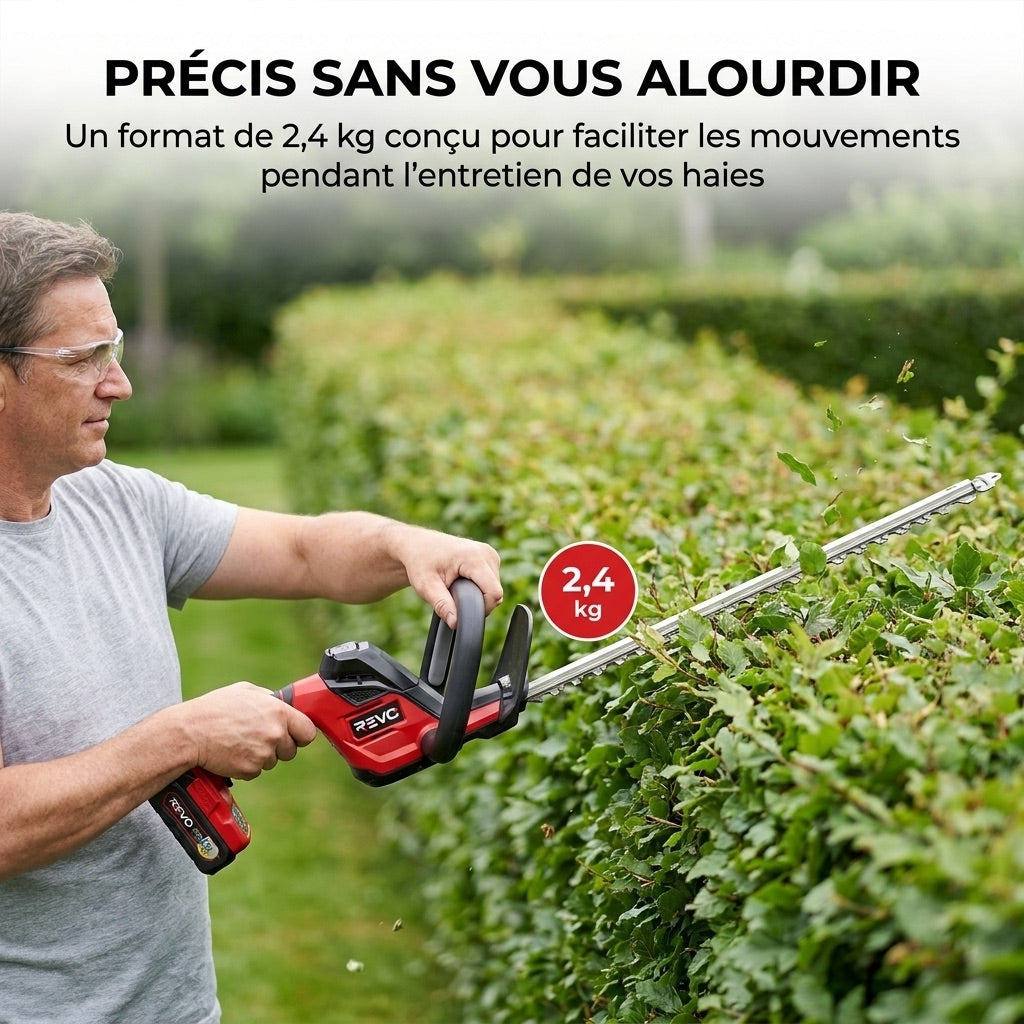 Taille-Haie Sans Fil REVO Ardent 55 – 18 V – Lame 55 cm – Écartement 24 mm – Batterie 2,0 Ah & Chargeur Inclus