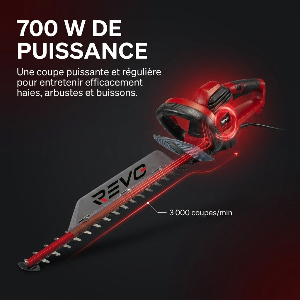 Taille-Haie Électrique REVO Blade 67 – 700 W – Lame 71 cm – Coupe 67 cm – Écartement 30 mm – Poignée Pivotante