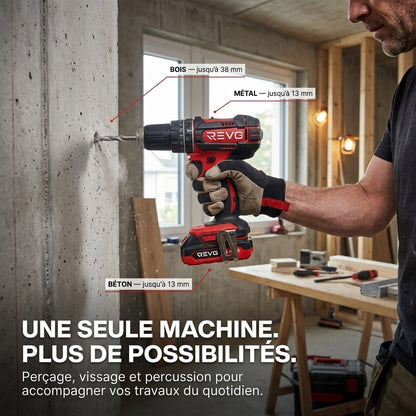 Perceuse à Percussion Sans Fil REVO Torq 62 – 18 V – 62 Nm – 3 Batteries 4,0 Ah – 2 Vitesses