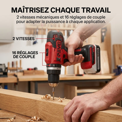 Perceuse Visseuse à Percussion Sans Fil REVO Forge 42 – 18 V – 42 Nm – 2 Batteries 2 Ah – 74 Accessoires – Mandrin 13 mm