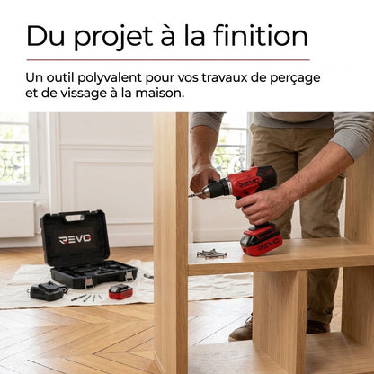 Perceuse-Visseuse Sans Fil REVO Voltis 42 – 18 V – 42 Nm – 2 Batteries 3 Ah – 2 Vitesses – Mandrin 13 mm – Coffret Inclus