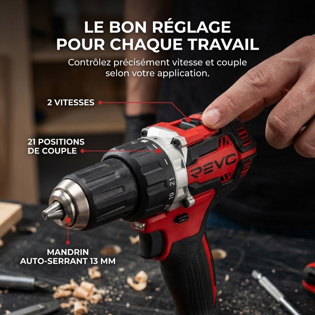 Perceuse-Visseuse Sans Fil REVO Vortex 54 – 18 V – 54 Nm – Moteur Brushless – 2 Vitesses – Mandrin 13 mm – Produit Seul