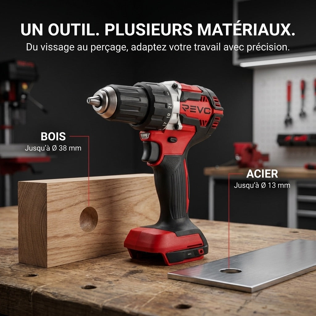 Perceuse-Visseuse Sans Fil REVO Vortex 54 – 18 V – 54 Nm – Moteur Brushless – 2 Vitesses – Mandrin 13 mm – Produit Seul