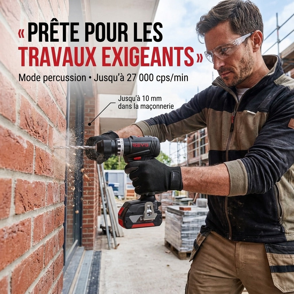 Perceuse-Visseuse à Percussion Sans Fil REVO Core 45 – 18 V – 45 Nm – Brushless – 2 Batteries 3,0 Ah – Mandrin 13 mm – Coffret Inclus