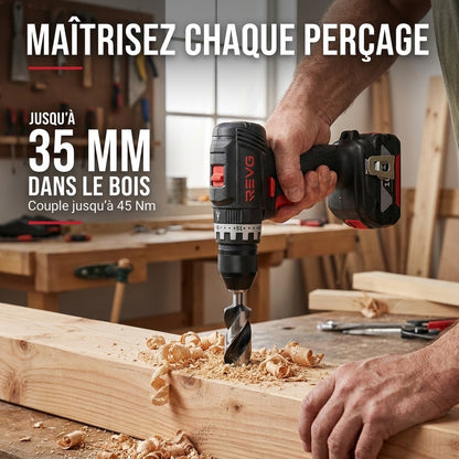 Perceuse-Visseuse à Percussion Sans Fil REVO Core 45 – 18 V – 45 Nm – Brushless – 2 Batteries 3,0 Ah – Mandrin 13 mm – Coffret Inclus