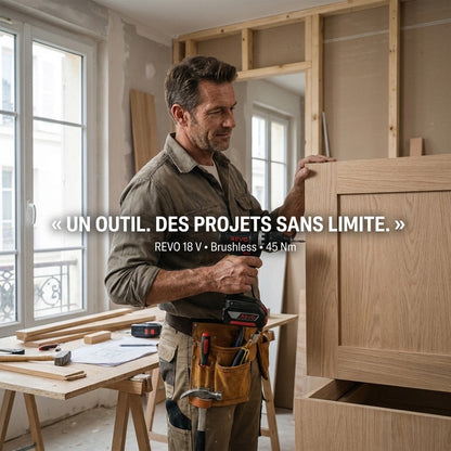 Perceuse-Visseuse à Percussion Sans Fil REVO Core 45 – 18 V – 45 Nm – Brushless – 2 Batteries 3,0 Ah – Mandrin 13 mm – Coffret Inclus