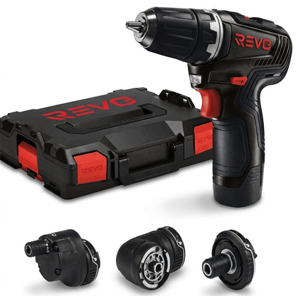 Perceuse-Visseuse Sans Fil REVO Pivot 35 – 12 V – 35 Nm – Brushless – 4 Accessoires Interchangeables – Mandrin 10 mm – Coffret Inclus