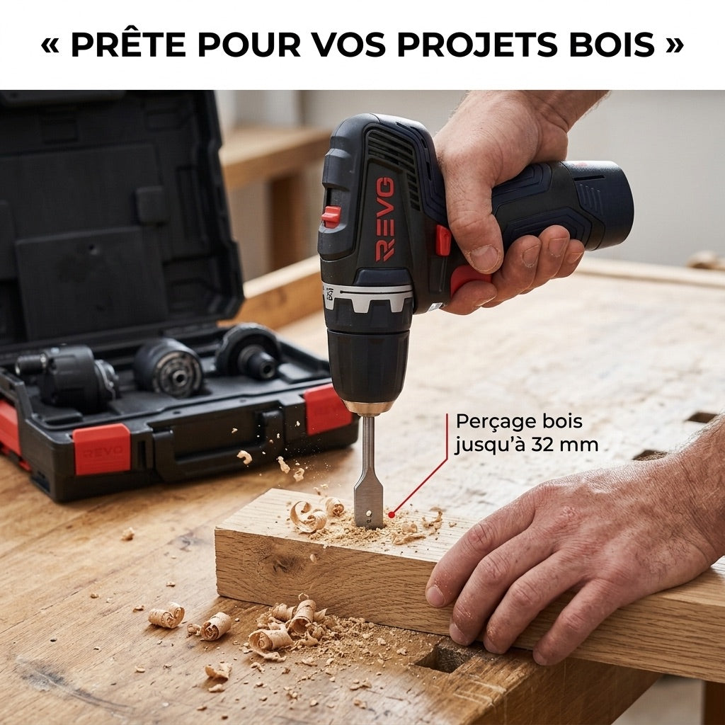 Perceuse-Visseuse Sans Fil REVO Pivot 35 – 12 V – 35 Nm – Brushless – 4 Accessoires Interchangeables – Mandrin 10 mm – Coffret Inclus