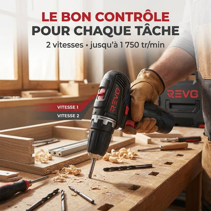 Perceuse-Visseuse Sans Fil REVO Pivot 35 – 12 V – 35 Nm – Brushless – 4 Accessoires Interchangeables – Mandrin 10 mm – Coffret Inclus