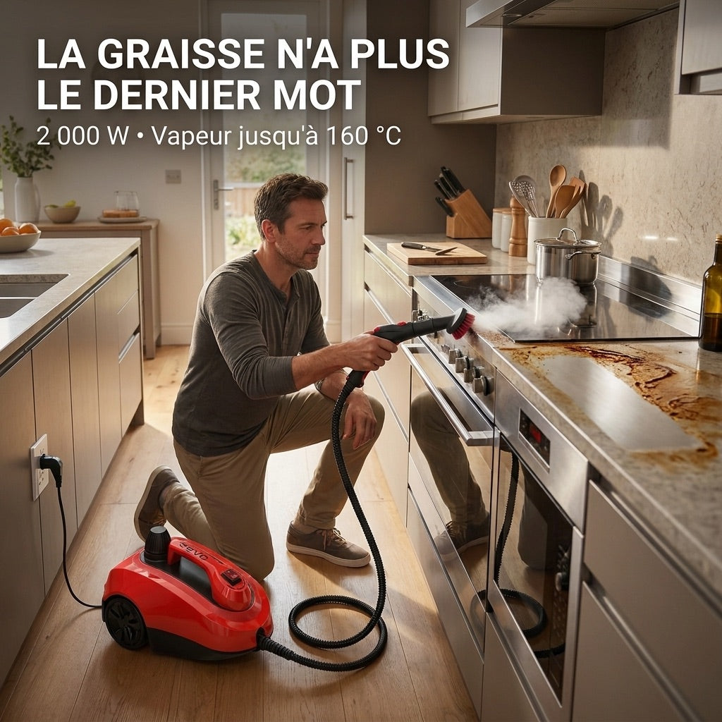 Nettoyeur Vapeur REVO Vaporis 2000 – 2 000 W – Vapeur jusqu’à 160 °C – 26 Accessoires – Débit Réglable – Câble 5 m