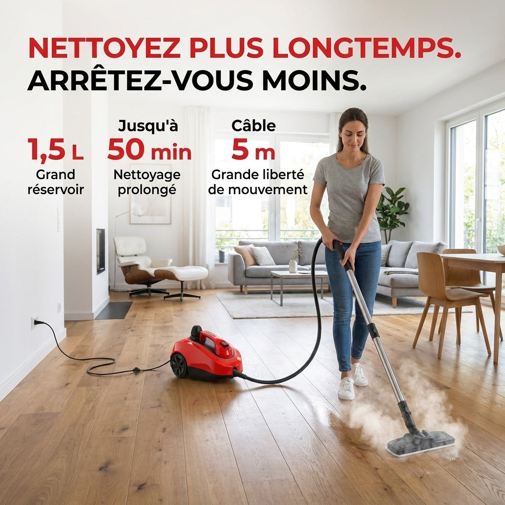 Nettoyeur Vapeur REVO Vaporis 2000 – 2 000 W – Vapeur jusqu’à 160 °C – 26 Accessoires – Débit Réglable – Câble 5 m