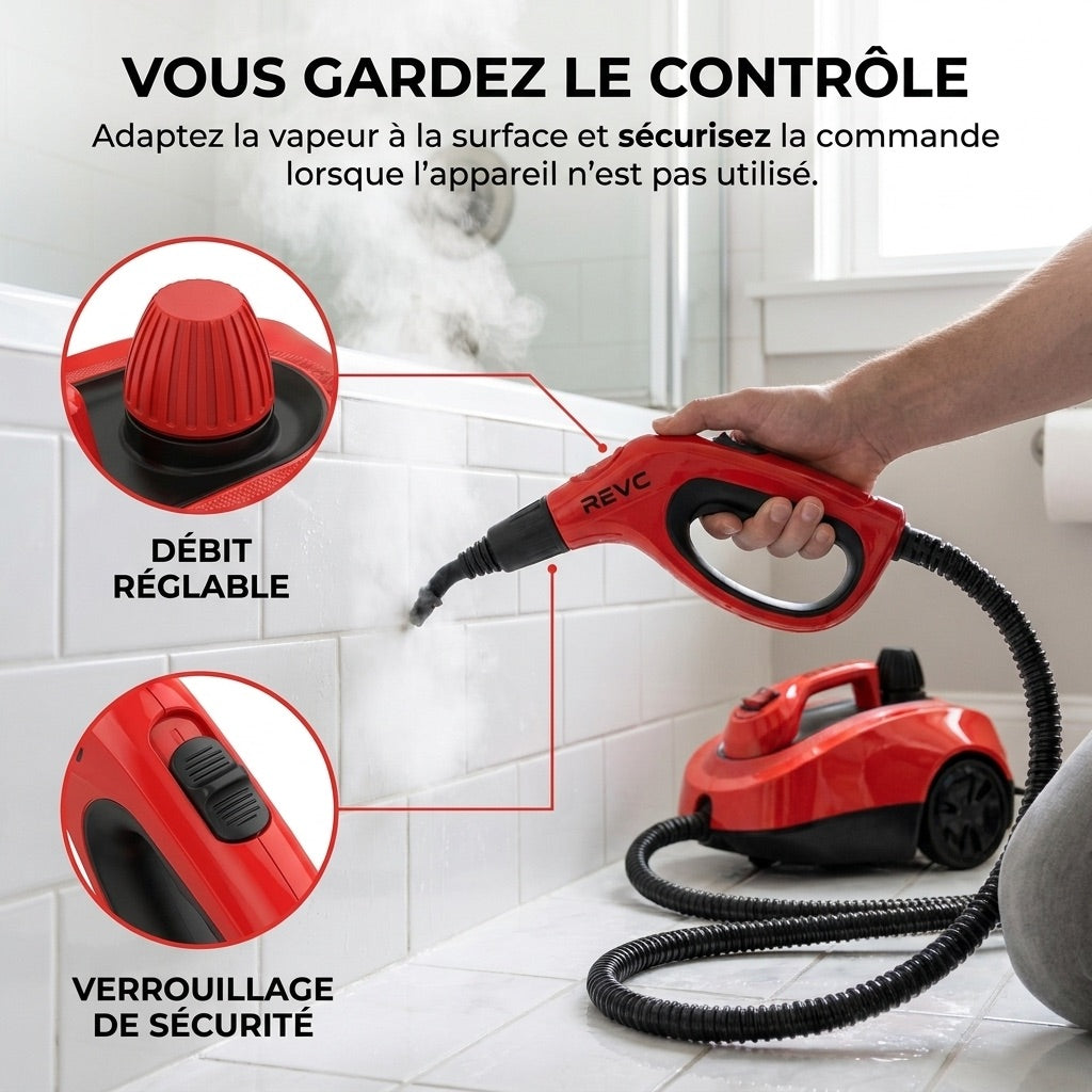 Nettoyeur Vapeur REVO Vaporis 2000 – 2 000 W – Vapeur jusqu’à 160 °C – 26 Accessoires – Débit Réglable – Câble 5 m