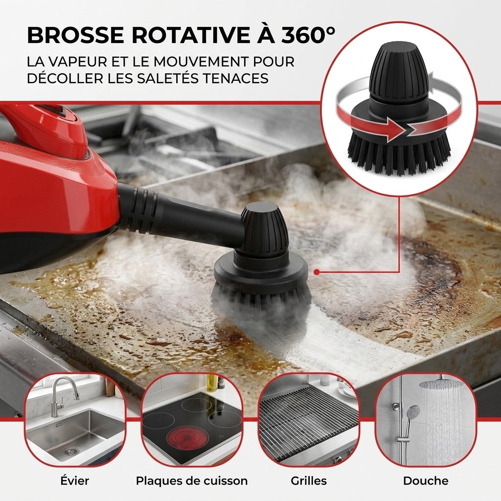 Nettoyeur Vapeur REVO Vaporis 2000 – 2 000 W – Vapeur jusqu’à 160 °C – 26 Accessoires – Débit Réglable – Câble 5 m