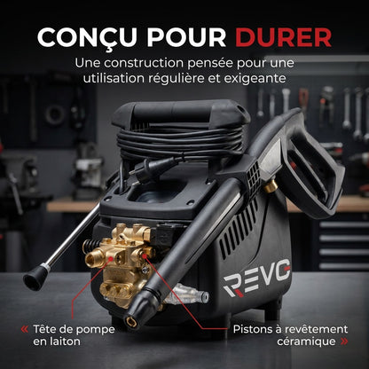 Nettoyeur Haute Pression REVO Atlas 130 – 2 200 W – 130 Bar – 450 L/h – Pompe Laiton – Flexible 8 m