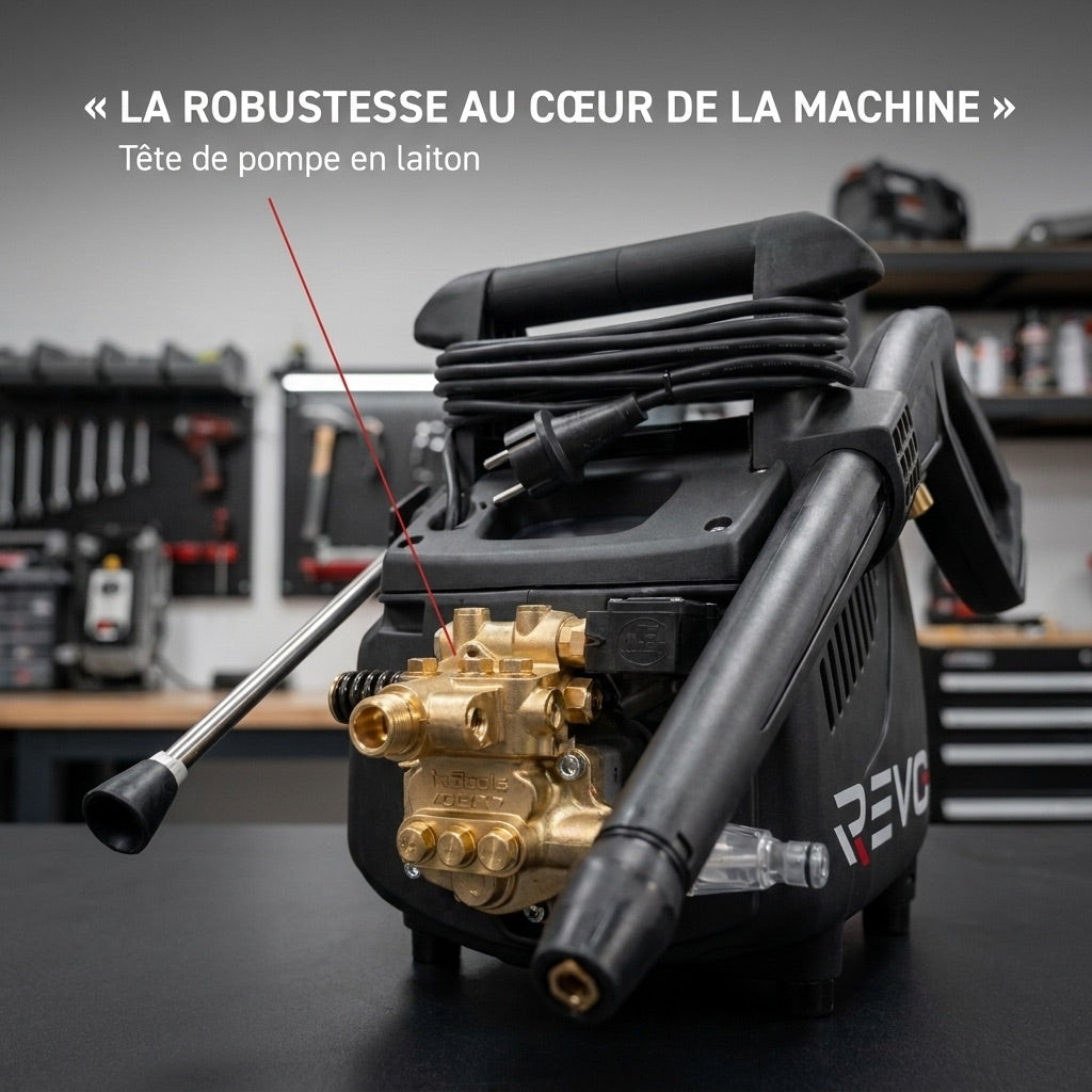 Nettoyeur Haute Pression REVO Atlas 130 – 2 200 W – 130 Bar – 450 L/h – Pompe Laiton – Flexible 8 m