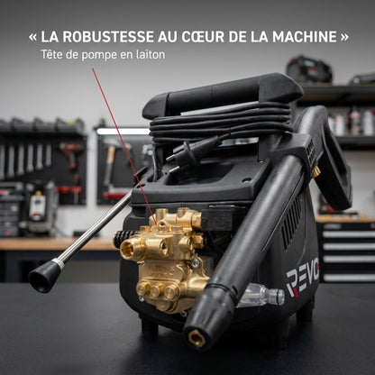 Nettoyeur Haute Pression REVO Atlas 130 – 2 200 W – 130 Bar – 450 L/h – Pompe Laiton – Flexible 8 m