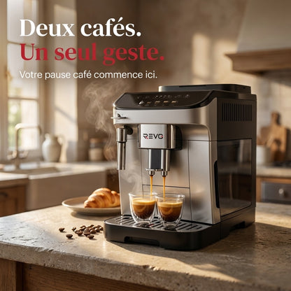 Machine à Café à Grains REVO Barista – Machine Expresso Automatique 1 450 W – 5 Boissons – Broyeur Intégré – Buse Vapeur – 1,8 L