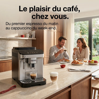 Machine à Café à Grains REVO Barista – Machine Expresso Automatique 1 450 W – 5 Boissons – Broyeur Intégré – Buse Vapeur – 1,8 L