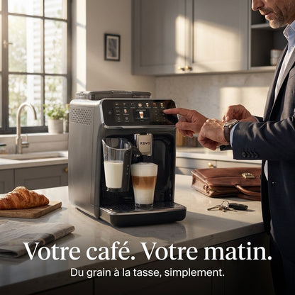 Machine à Café à Grains REVO Prestigio – Expresso Broyeur Automatique 1 500 W – 20 Boissons Chaudes & Glacées – Carafe à Lait – 4 Profils – 1,8 L