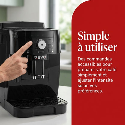 Machine à Café à Grains REVO Essenza – Expresso Broyeur Automatique 1 450 W – 2 Cafés – Buse Vapeur – Broyeur 13 Réglages
