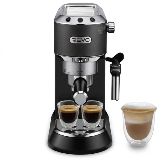 Machine à Expresso REVO Velora – 15 Bar – 1 350 W – Buse Vapeur – Café Moulu & Dosettes ESE – Réservoir 1 L