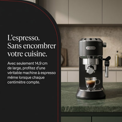 Machine à Expresso REVO Velora – 15 Bar – 1 350 W – Buse Vapeur – Café Moulu & Dosettes ESE – Réservoir 1 L