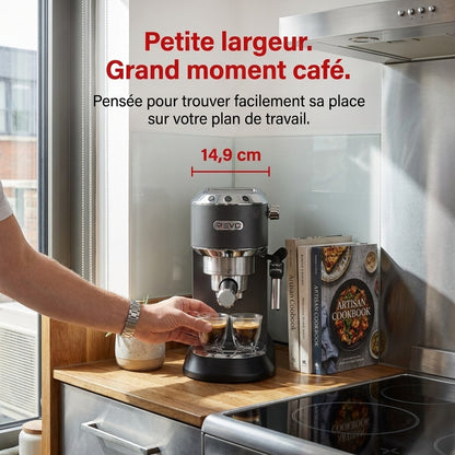 Machine à Expresso REVO Velora – 15 Bar – 1 350 W – Buse Vapeur – Café Moulu & Dosettes ESE – Réservoir 1 L