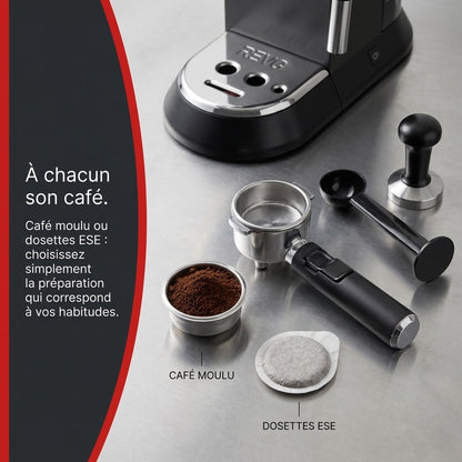 Machine à Expresso REVO Velora – 15 Bar – 1 350 W – Buse Vapeur – Café Moulu & Dosettes ESE – Réservoir 1 L