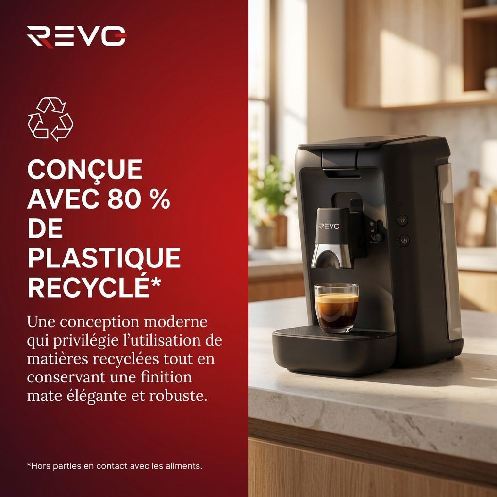 Machine à Café à Dosettes REVO Duoza – 1 450 W – 3 Styles de Café – 2 Tasses Simultanées – Réservoir 1,2 L